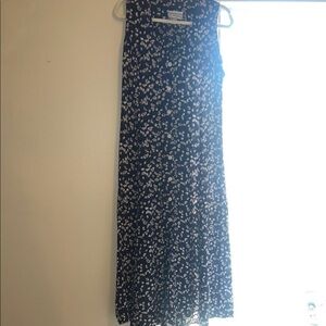 Vintage 90s Floral Blue Sleeveless Dress with Corset Style Tie in Back